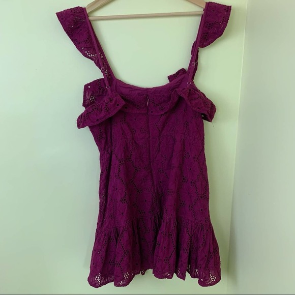 Lulu’s Biscay Magenta Ruffled Eyelet Lace Sleeveless Dress in Large - Picture 9 of 15